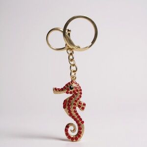 Mint Gold Tone and Red Crystal Seahorse Keychain or Bag Charm NWT
